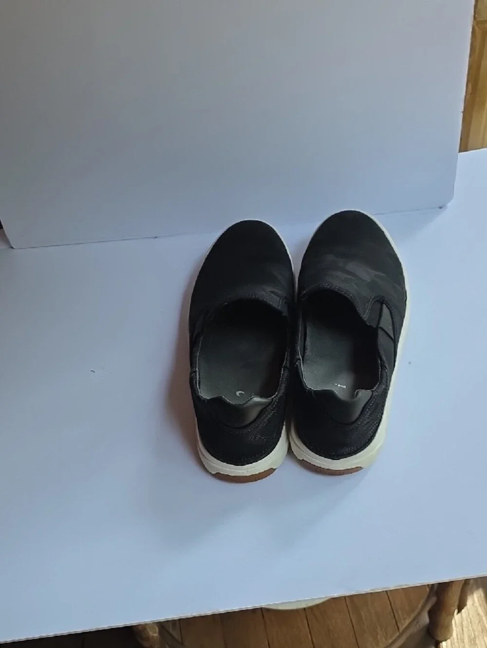 OluKai Black Slip-On Canvas Loafers with White Sole